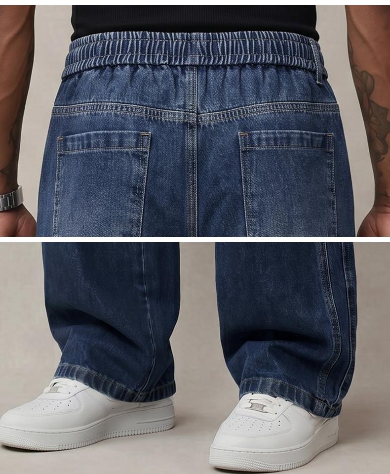 Men’s jeans made from stretchy cotton—comfortable and stylish. Loose fit for everyday wear; long pants with a drawstring elastic waistband design for men.