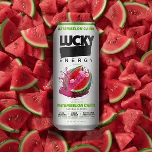 Lucky Energy - Watermelon Candy - Zero Sugar Energy Drink - 16oz Cans - 200mg Caffeine with Maca Ginseng Beta Alanine & Taurine - 12-Pack - Vegan Gluten-Free
