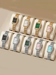 Ladies' Gift Watch Set: Jewelry Watch Set Classic Fashion Watches Simple Square Dial Quartz Watch Combination 9-Piece Set (Excluding Watch Box)
