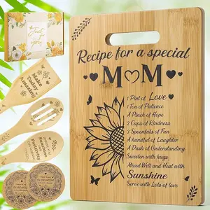 Mothers Day Gifts for Mom - Special Mom Engraved Cutting Board Set with Daughter & Son, Kitchen Decoration Gift for Mother Chopping Knives