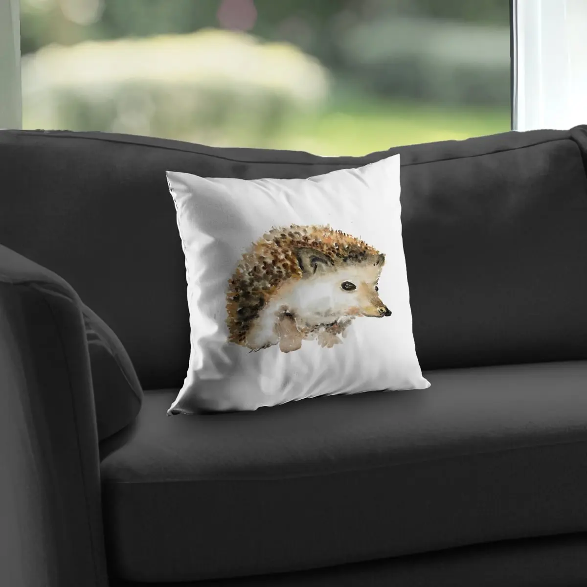 Begin Home Decor C1PT1414WURQWD Decorative 14x14 in. Poly Twill Watercolor Hedgehog Pillow - Modern Decor, Minimalistic Interior Style, Pets Living Room Insert