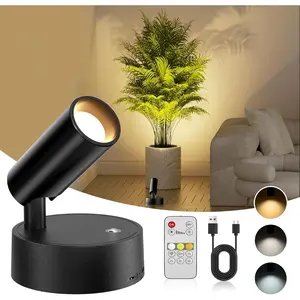 Spot Light Indoor with Remote, 5500mAh Rechargeable Battery Plant Spotlight, 350° Rotate Uplights Indoor with 3 Colors & Dimmable, Uplighting with Timer for Plants Picture Artwork Accent Closet