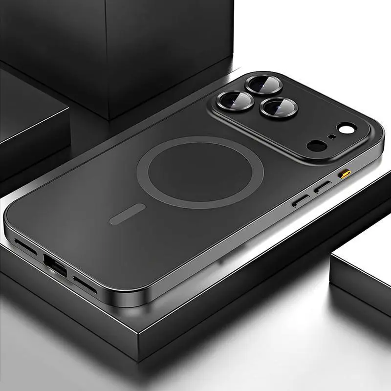 Metal MagSafe Magnetic Aluminum Shockproof Smartphone Case for iPhone 17 Pro/Pro Max, Ultra-Thin Full-Coverage Lens Protective Wireless-Charging Case, Military-Grade Protection, Lightweight Shockproof Cover