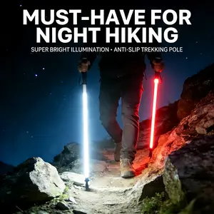 Laser Saber Style Trekking Poles - Non-Foldable Built-in LED Light Strip Hiking Sticks, Adjustable Waterproof Aircraft Aluminum with Anti-Slip Grip, Photo Ready for Night Hiking Camping Emergency Safety TikTok Shots