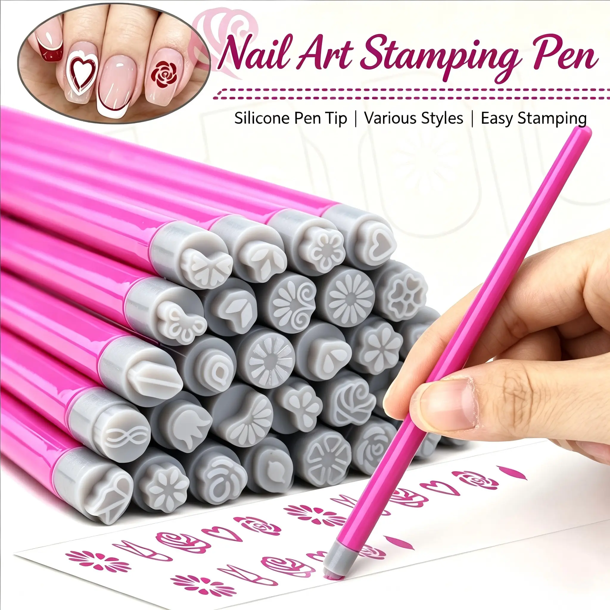 6-pack 15-pack nail stamping pens - multi-color printing pens with unique patterns, For nail salons, High-saturation, vividly colored, Easy to use for beginners, Essential for parties and dates, Nail art design, Nail Art Tools, Nail art supplies