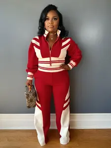 Women's Patchwork Print Zip Up Jacket & Pants Two-piece Set, Casual Long Sleeve Top & Trousers for Daily Wear, Ladies Fall & Winter Clothes, Casual Sportswear, Activewear Set, Athletic Fashion Activewear