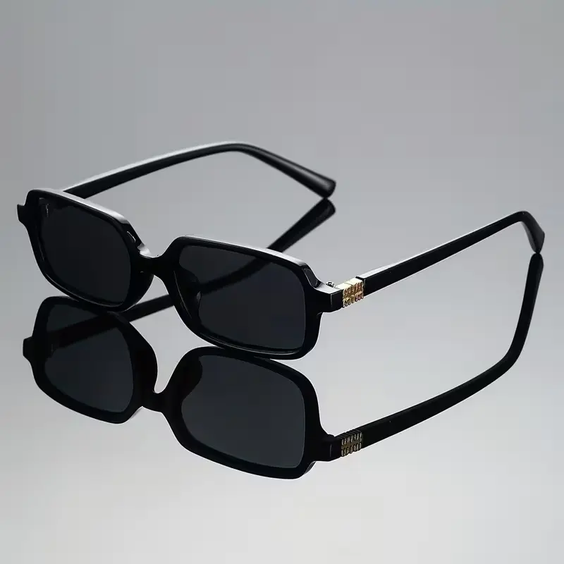 Women's Y2K Full Rim Metal Narrow Rectangle Sunglasses - Unisex UV400 Shades with Gloss Black/Tortoise Frames, Solid Dark Brown/Grey Lenses, Gold Embossing Hinges for Street Fashion, Driving