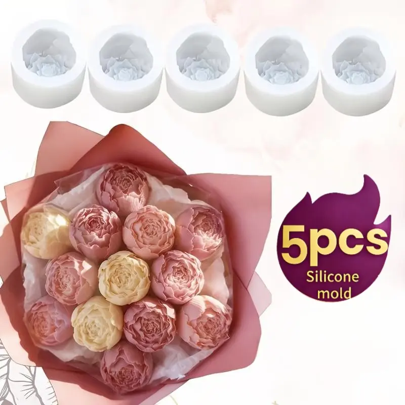 5 authentic rose molds | Reusable silicone molds for candles, soap, resin, and clay items - Exquisite petal, filament, and leaf details, easy to remove - Handmade decorations for weddings, Valentine's Day, and holiday gifts