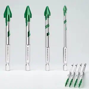 4Pcs Eccentric Multi-Flute Drill Bit Set (6/8/10/12mm), Hex Shank High Hardness Alloy Steel Masonry Bits for Full Ceramics, Glass, Vitrified Tiles, Concrete, Granite - Anti-Slip & Rapid Hole Entry