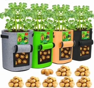 4 Pack 10 Gallon Potato Growing Bags with Flap, Breathable & Durable, Nonwoven Fabric, Ideal for Indoor/Outdoor Use