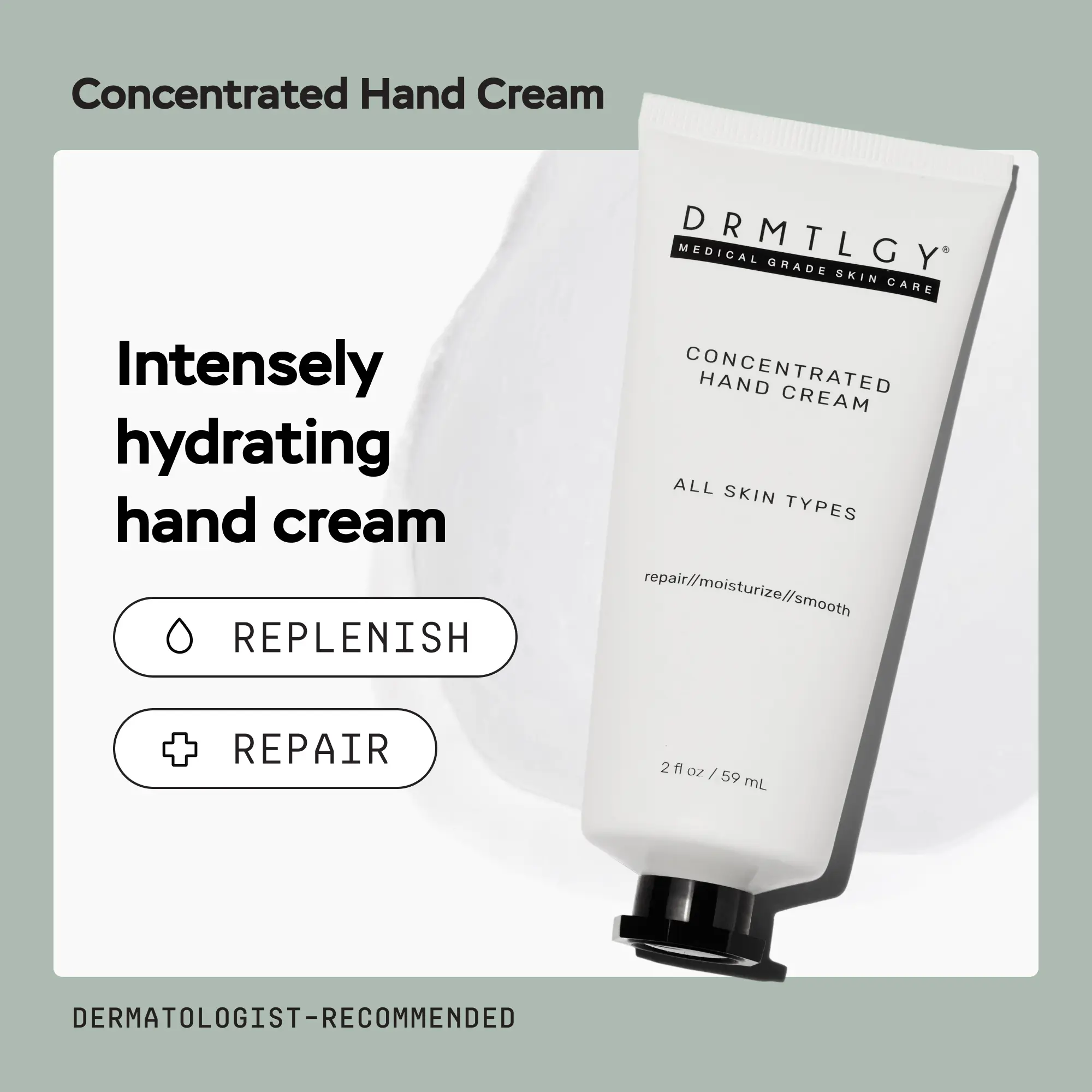 DRMTLGY Concentrated Hand Cream 2 fl oz Fragrance Free Hydrating Hand Treatment