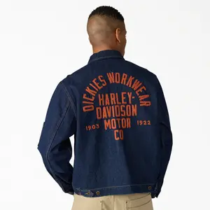 Dickies Gender Neutral X Harley-Davidson Boxy Fit Embroidered Denim Jacket, Graphic Print Embroidered Logo, Workwear Style