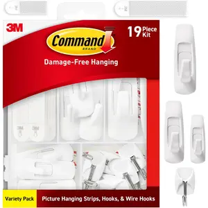 Command Variety Pack, Including 10 Pairs of Picture Hanging Strips, 6 Wire Hooks and 8 Utility Hooks for Hanging Christmas Decorations, Damage Free Hanging up to 19 Items with Command Strips, 1 Kit 3M