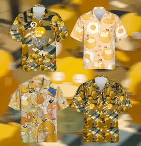 Collection Funny Duck PKM Hawaiian Shirt - Derpy Anime Graphic Button Up | Aesthetic Confused Duck Summer Beach Casual Streetwear for Fans