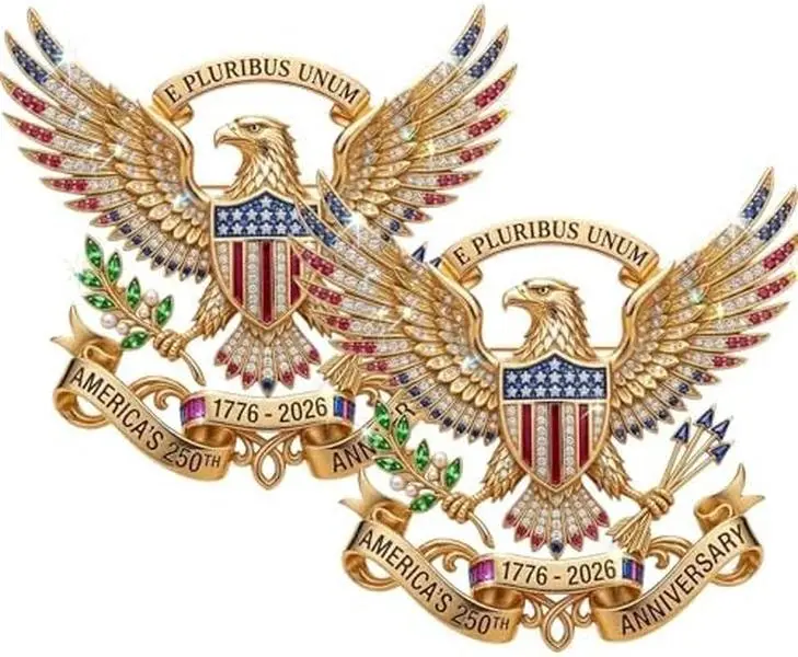 2Pack September Laurel US 250th Anniversary Brooch Pin,USA 250th Anniversary Metal Lapel Pin,Patriotic Eagle Rhinestone Lapel Pin, Independence Day Souvenir Gift for Women & Men#SummerWins #DealsForYouDays