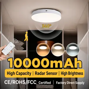 Rechargeable Motion Sensor Ceiling Light, 10000mAh Battery Operated LED Night Light with Radar 360° Detection, Wireless Remote Control Dimmable & 3 Color Temperatures, Under Cabinet Closet Hallway Stairs Lighting