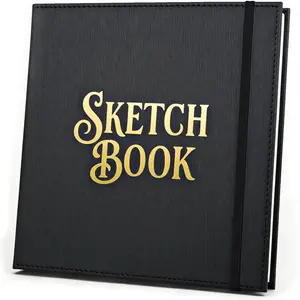 Compact Square Sketchbook 7.5” x 7.5”, 200 GSM Acid-Free Mixed Media Art Journal for Artists with Vegan Leather Cover, Lay-Flat Binding, 120 Pages & Gift Box