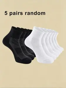 5 Pairs Men's Large Size Crew Socks, Low Top Short Tube Socks, Breathable Mesh Sports Socks, Casual Basketball Socks