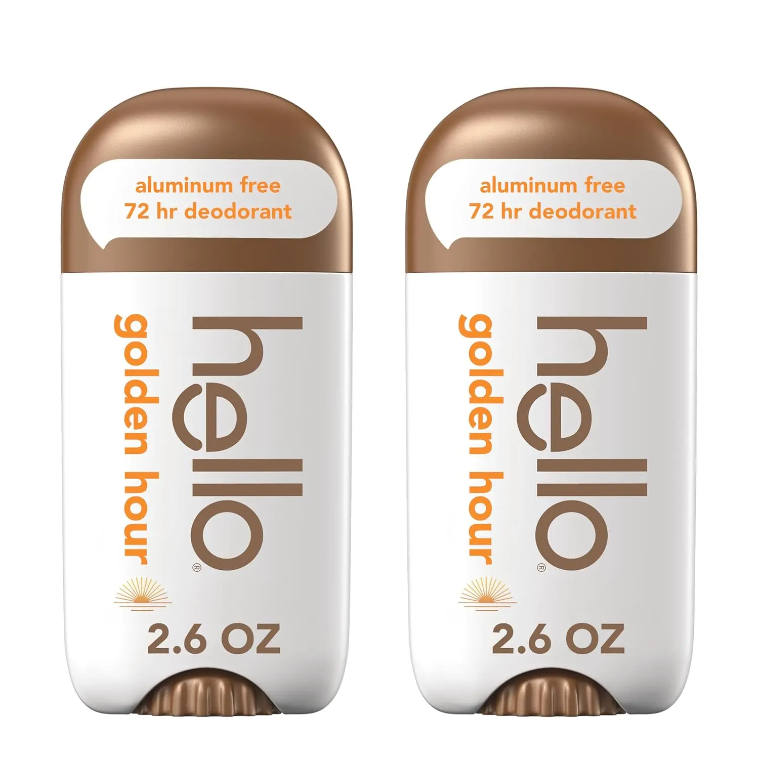 hello Golden Hour Aluminum Free Deodorant for Women and Men, 72-Hour Deodorant, Only 9 Ingredients, Baking Soda Free, Enriched with Shea Butter, Vegan, 2.6 oz Stick Deodorant (2 Pack)