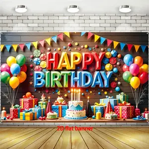 1pc Vibrant Happy Birthday Fabric Banner, Colorful Balloon-Confetti Design Backdrop, Durable Foldable Home & Party Supply, for Indoor-Outdoor Festive Decor
