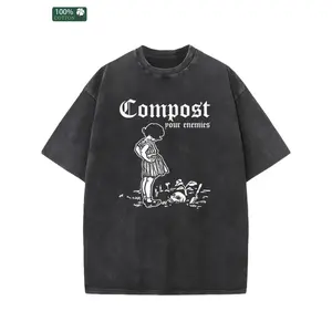 Men'S Vintage Washed T-Shirt - "Compost Your Enemies" Graphic Print | Soft Breathable Regular Fit Crew Neck Tee, Casual Short Sleeve Top for Casual Attire, T Shirts, All-season Apparel, Retro Print Shirt, Soft Texture Shirt