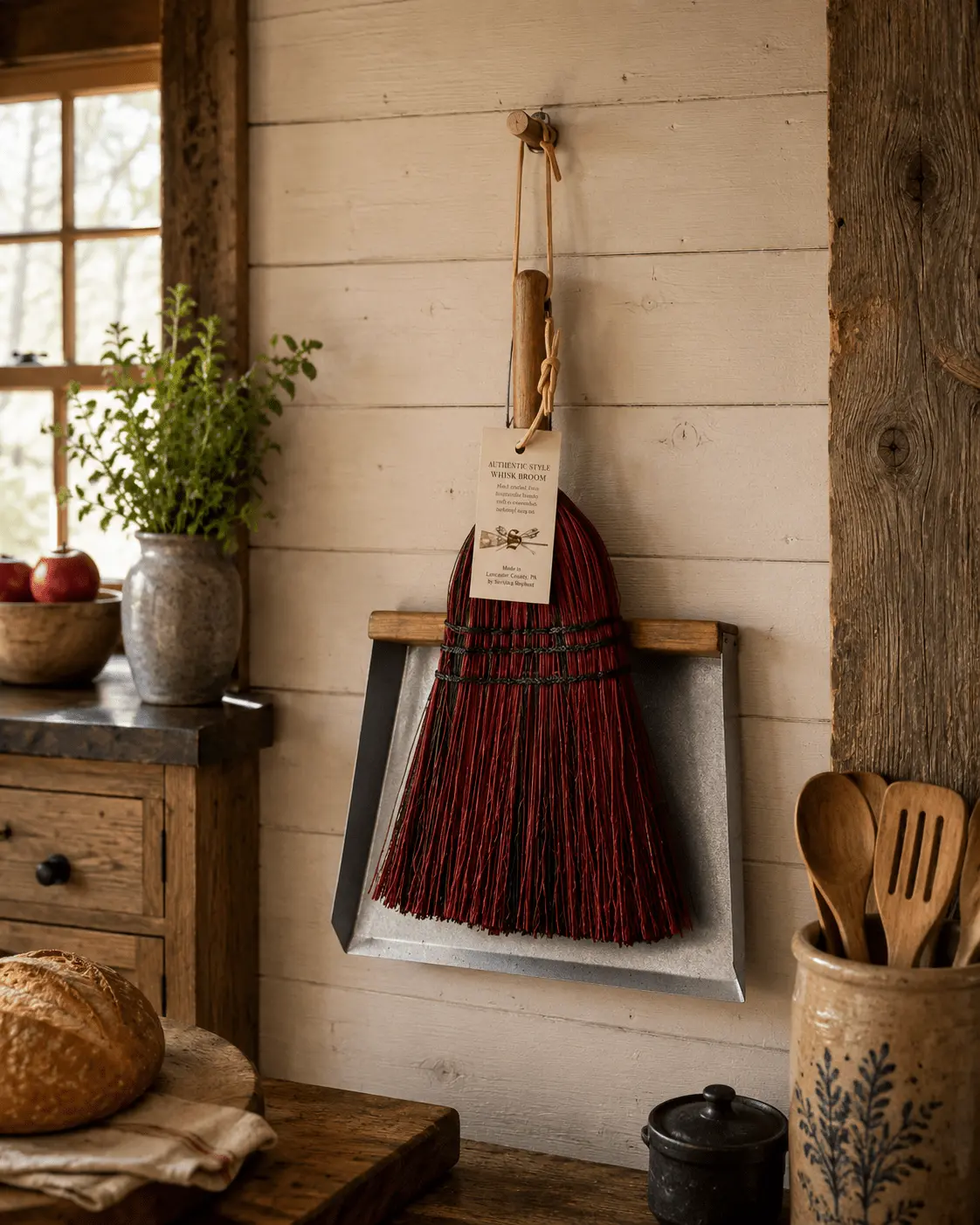AUTHENTIC DELUXE MULTI-COLORED WHISK BROOM - Amish Corn Straw Hand Brush & Handle