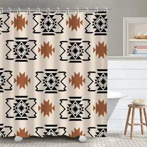 Boho Style Removable Shower Curtain, 1 Count Modern Restroom Bathroom Curtain with 12pcs Hooks, Multicolor Bathroom Accessories for Home Hotel Salon, Shower Curtain Sets, Showercurtain
