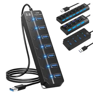 4/7 Port USB 3.0/2.0 HUB with Independent Switch, Multi-Interface Splitter for Laptop Desktop External Hard Drive, High-Speed Transfer, USB Extension