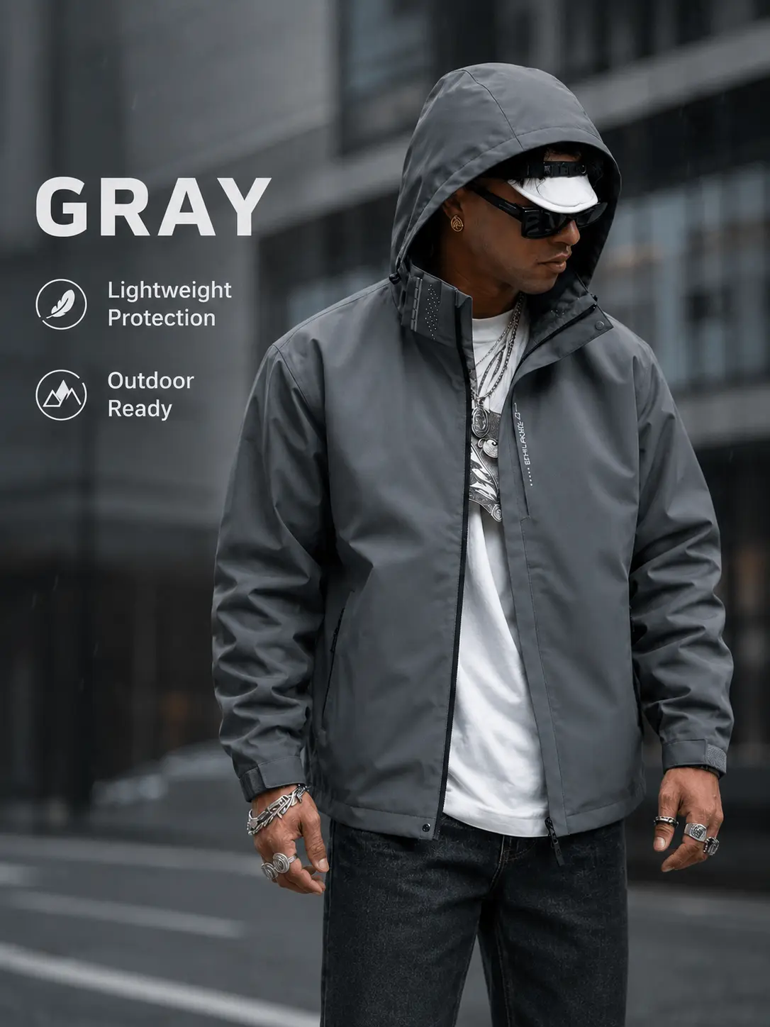 Men's Fitted Long Length Waterproof Windproof Lightweight Hooded Outdoor Shell Coat - Male Outdoor Wear, Machine Wash for Hiking, Camping, Polyester