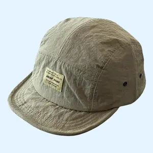 Unisex Soft Brim 5-Panel Cap Lightweight Crinkled Cotton Hat with Minimalist Patch Adjustable for Men Women Perfect for Streetwear Travel Everyday Style