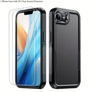 3 PCS [1 Phone Case with 2X Clear Screen Protectors] Heavy Duty Shockproof Protective TPU Smartphone Cover Cellphone Case Cover for iPhone 17E 16 16 Pro Max 16 Plus 15 14 13 12 11 2025 Accessories
