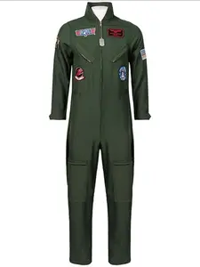 Top Gun Cosplay Costume American Airforce Men's Uniform Halloween Costume with Glass Army Green Military Pilot Bodysuit
