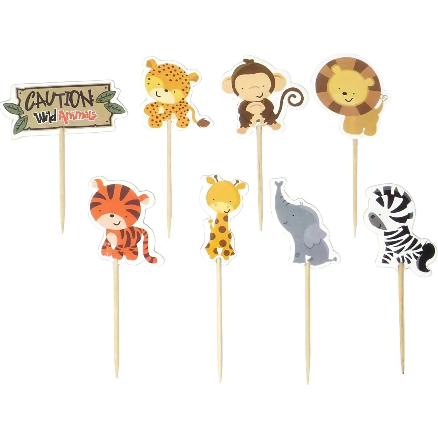 48PCS Double Sided Zoo Animal Theme Dessert Muffin Cake Cupcake Toppers Picks Cake Decoration for Jungle Safari Themed Party, Baby Shower or Birthday Party Decoration,etc