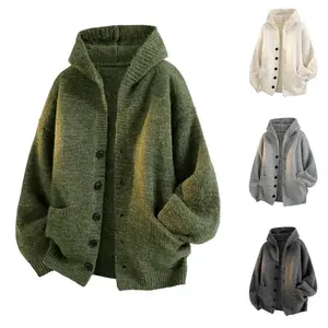 Men’s hooded cardigan/knit sweater — autumn and winter coat, seahorse wool, relaxed loose fit, GARMENTARY