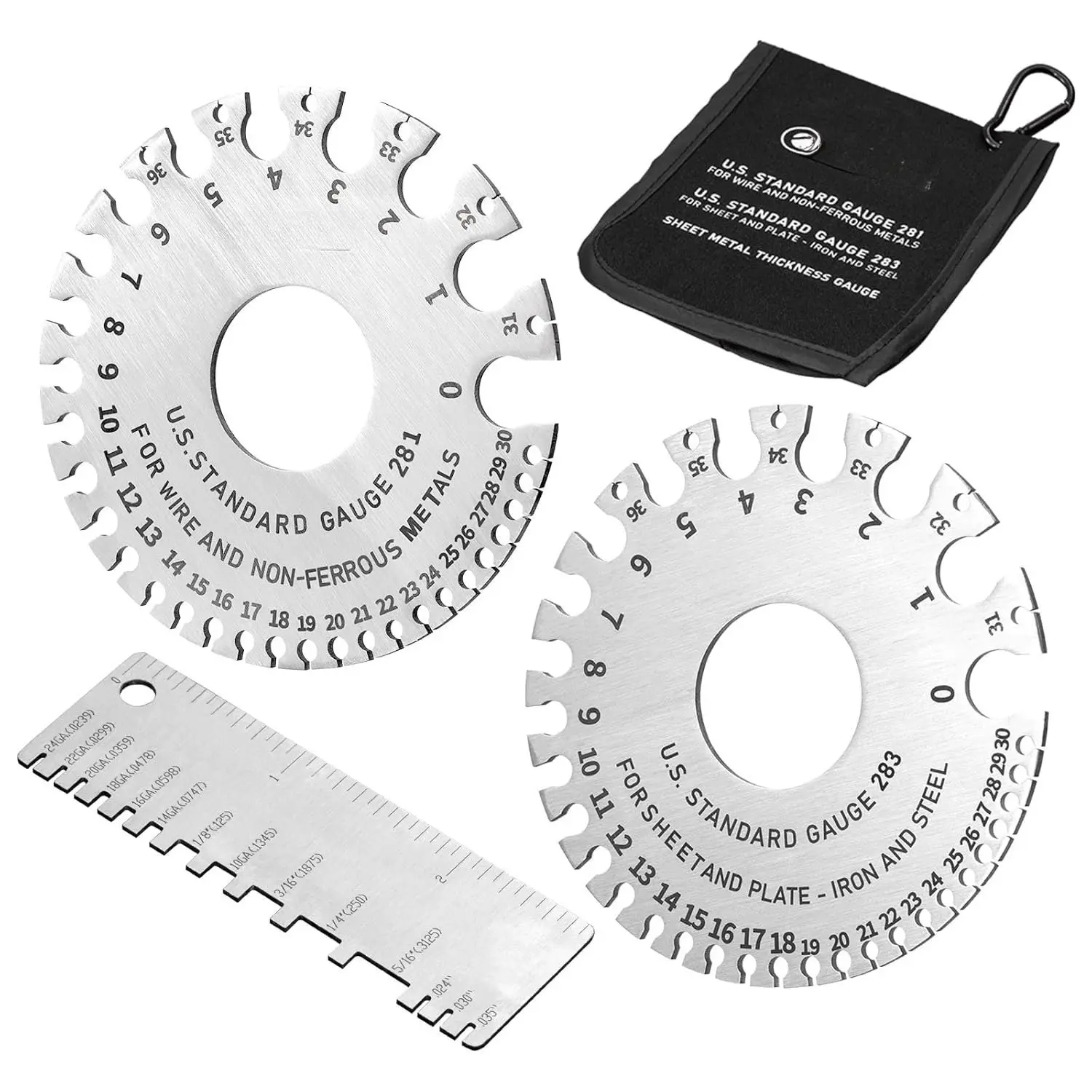 3 count Wire Gauge Measuring Tool Dual-Sided Stainless Steel 2 count Round and 1 count Sheet Metal Thickness Gauge for Measuring Wire Sheet Metal Welding Material
