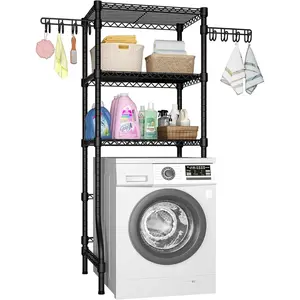 U8 Mini Laundry Room Storage Organizer, Over the Washer and Dryer Storage Shelves for Laundry Organization, 29.5"W x 17.3"D x 76.2"H, Suit Washing Machine Width within 27.1", Hold 304 lb, Black