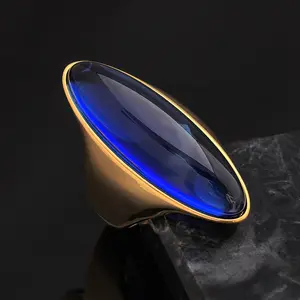 1 olive-shaped stainless steel ring in dark blue for ladies,accessories women,golden color wedding ring,gifts girlfriend, handmade