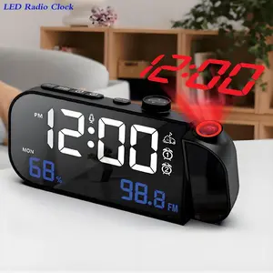 One piece LED Digital  Clock with Voice Control, Temperature ,Humidity Display, Radio, Projection Time, Mirror Function, USB Charging, multi functions, Multifunctional Alarm Clock