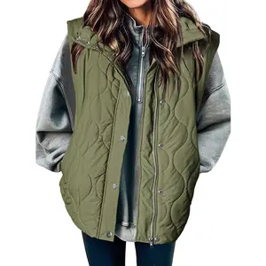 Casual Quilted Puffer Vest - Women's Sleeveless Button Zip Up Stand Collar Outerwear