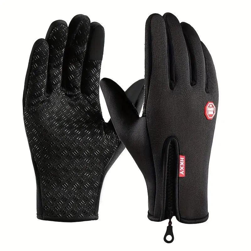 Unisex Sports Gloves, Winter Sensitive Touch Screen Gloves, Adjustable Zipper, Windproof Waterproof, for Outdoor Mountaineering, Fishing, Running