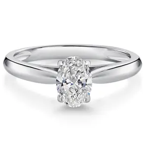 Gem Stone King 10K White Gold Gemstone Birthstone Solitaire Engagement Ring For Women | Oval 7X5MM | Wedding Anniversary Promise Ring for Her Mom Wife