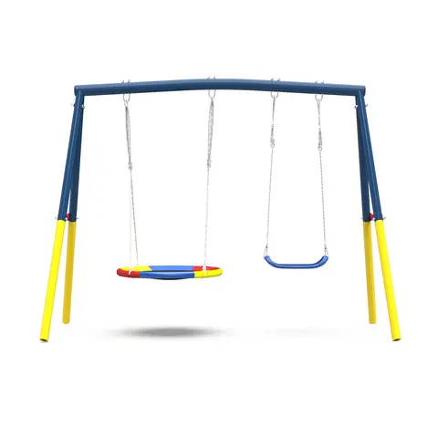 Mersco Unisex Heavy-Duty Metal Double Swingset - Sports Line Outdoor Playground Equipment, Sturdy Steel Joint, 440lbs Capacity Stand, 32" Saucer Swing, 26.2" Belt Seat, Backyard Gear, A Special Gift for Children