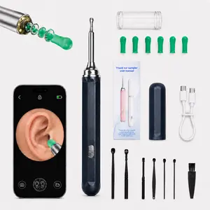 Wax Removal Tool with Camera and App View, Compact Visual  Cleaner with Hotspot Link, 5MP Lens, 6 LED Lights, 6 Replaceable Silicone Tips, Protective Cap, Type-C Charging, 7-Piece  Spoon Set for iOS & Android, ear hygiene