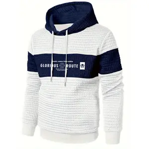 Men's casual sportswear hoodie, 95% polyester, 5% spandex, long sleeves, regular style, knitted fabric, slight elasticity, letter print, patchwork details, 220g/square meter - the glorious journey of route design