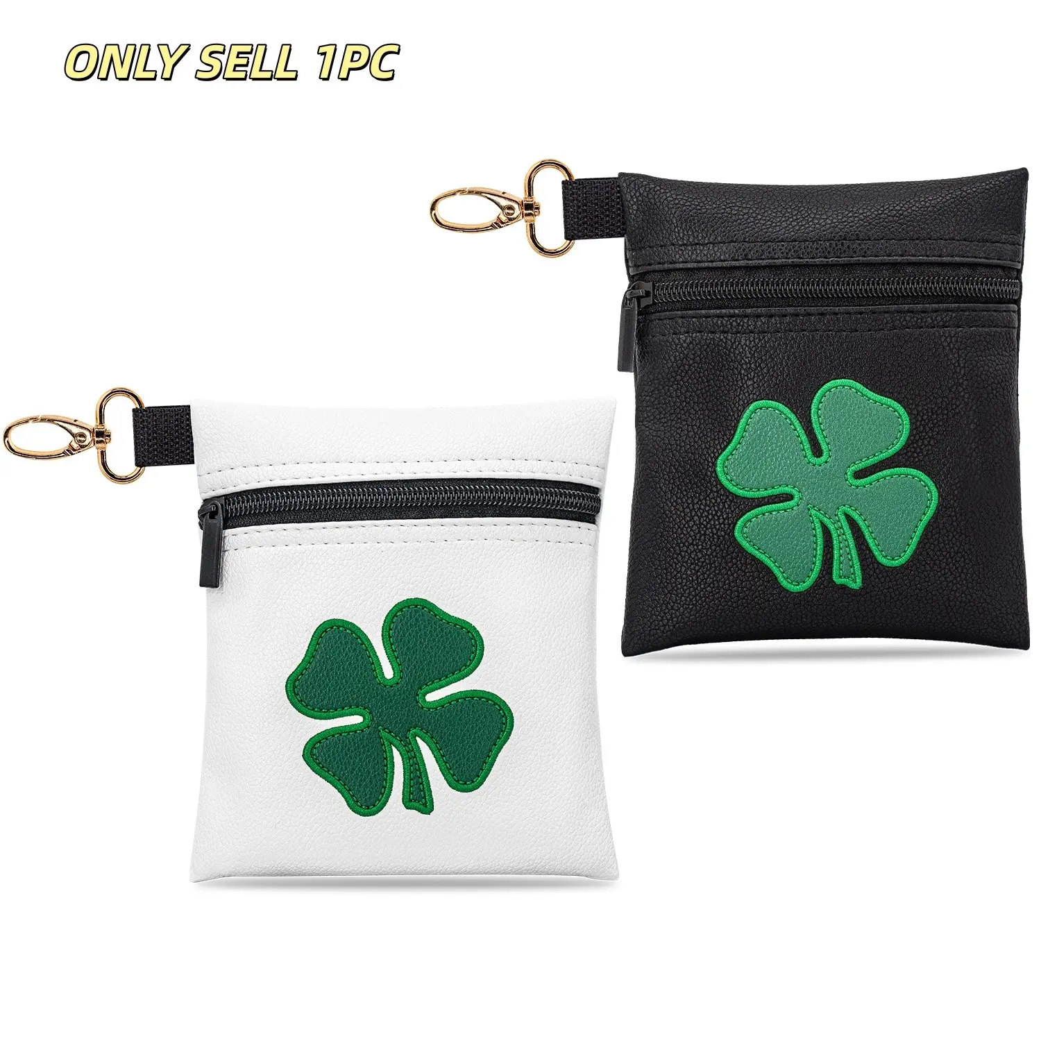 Four-Leaf Clover Zipper Bag for Golf Valuables, Portable Storage for Golf Balls, Versatile Accessory for Men and Women, Great Gift Choice, Golf Pack, Golf Accessories
