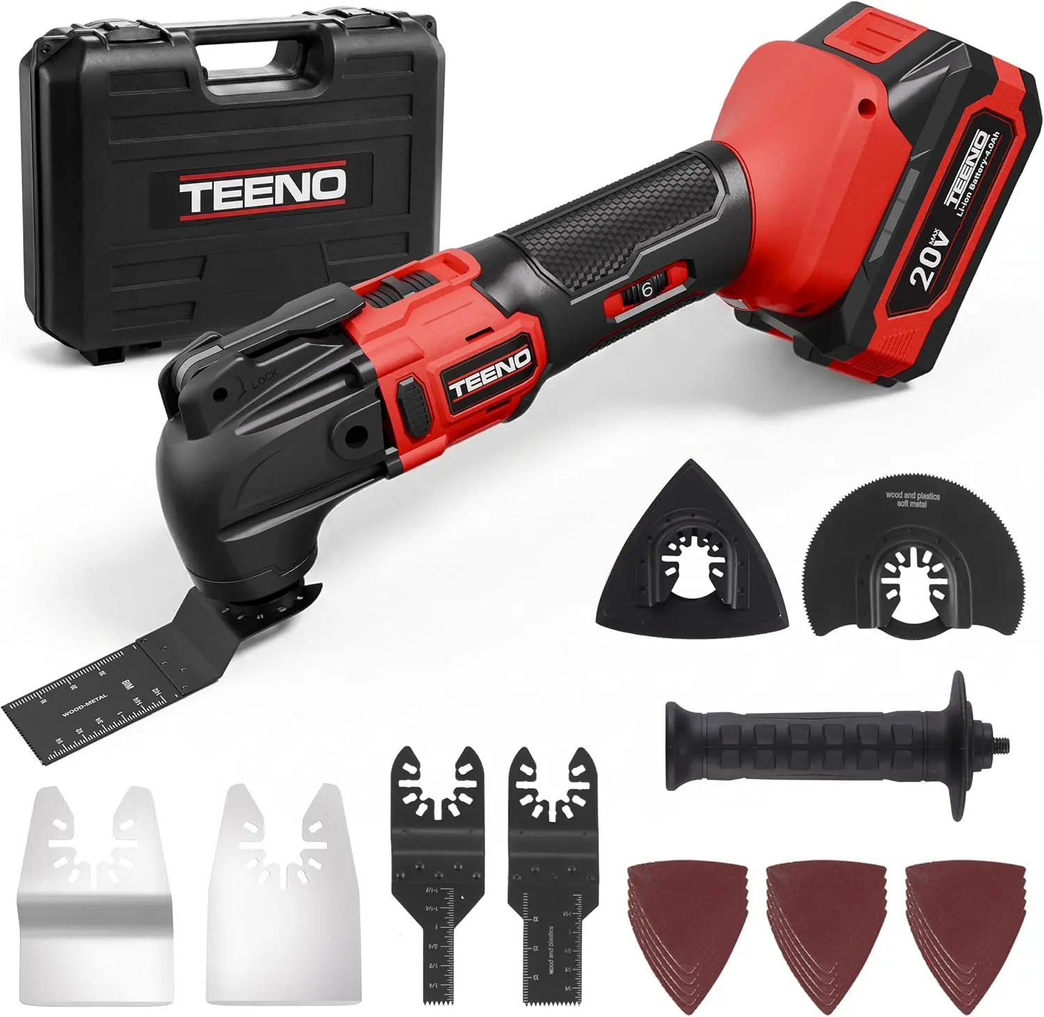 Cordless Oscillating Tool 20V Battery Powered Oscillating Multitool with 4° Oscillation Angle, 4.0A Battery, 8500-21000 OPM, 6 Variable Speed Oscillating Saw for Sanding/Cutting & Scraping