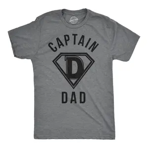 Mens Captain Dad Funny T Shirt Hilarious Hero Gift Idea for Fathers Tee Mens Funny T Shirts Cool Vintage Fashion T-Shirt Gift Classic Menswear Dad Joke Apparel for Men Novelty Tees for Guys Dark Grey