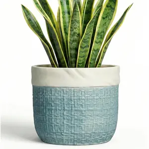 Ceramic Planter - 8 Inch  Pot for Indoor Outdoor , Boho Planters with Drainage Hole and Plug, Round Decorative Flower Pots, Garden  Office Decor,  Lover Gifts, Blue