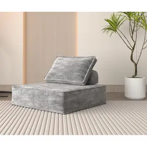 Modular Armless Floor Sofa Couch, Adjustable Backrest & Deep Seating, Plush Sherpa Upholstery in Gray, for Small Apartments, Living Room, Bedroom & Office (Removable Back Cushion Included)