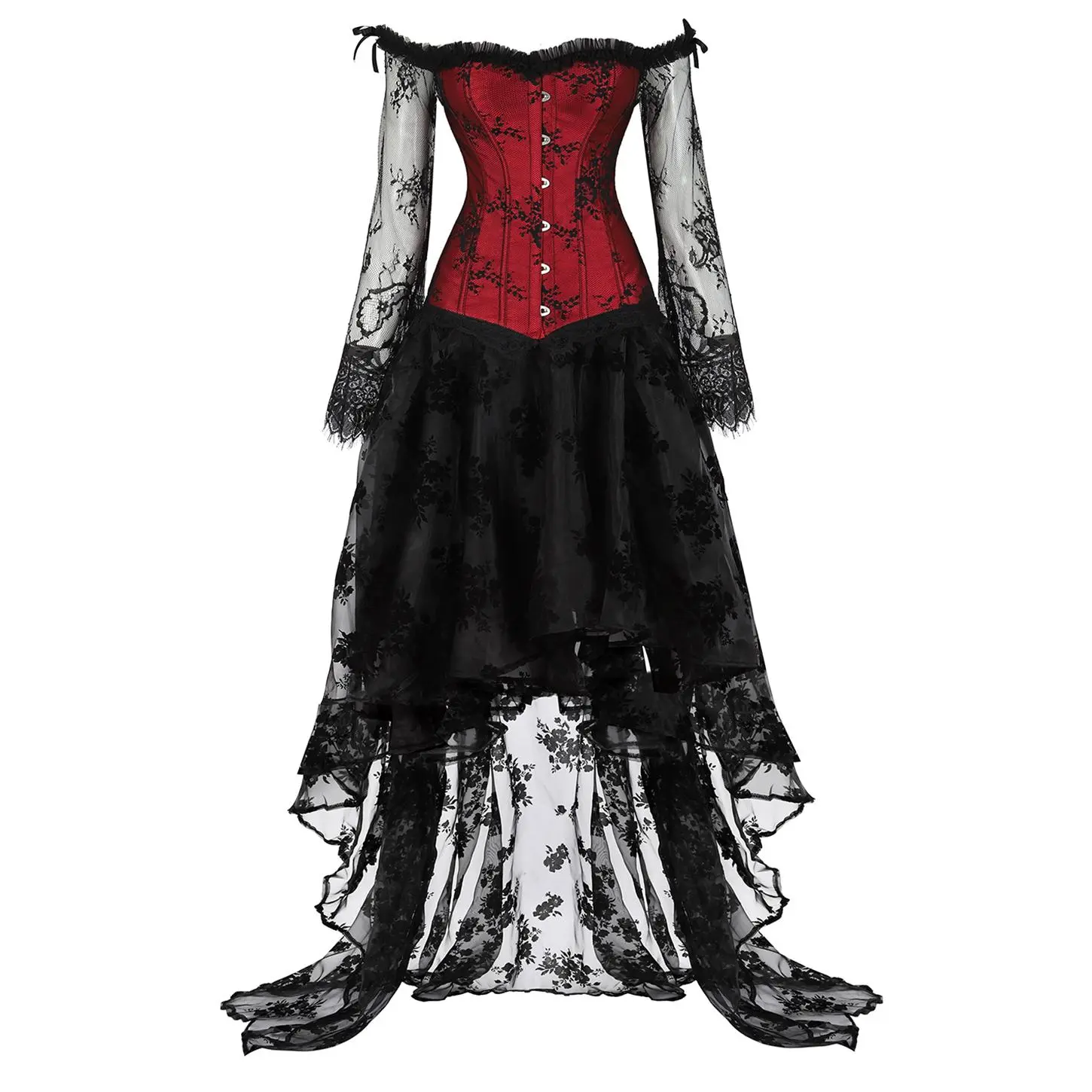 Corset Bustier for Women Dress Top High-low Skirt Long Set Boned Brocade Classic Floral Lace up With Shoulder Straps Plus Size Fashion Cosplay Costumes Fairy Renaissanc Halloween Elegant Green Blue Black Red